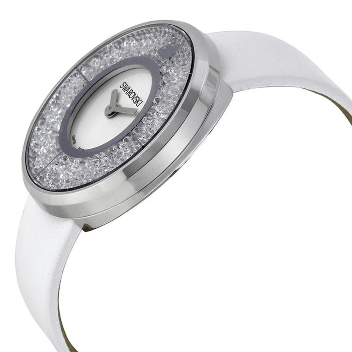 Swarovski Crystalline Pure Silver-Tone White Leather Watch 1135989 - Authentic