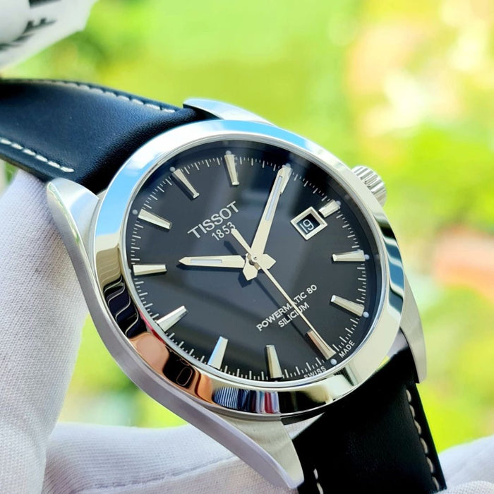 Tissot Gentleman Powermatic 80 Silicium Black Dial – Black Leather Strap t127.407.16.051.00 - Authentic