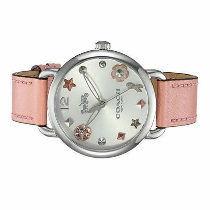 Coach Women’s Silver Watch with Blush Pink Leather Strap & Decorative Dial 14502799 - Authentic