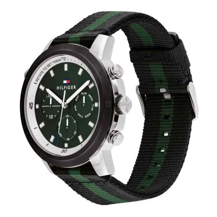 Tommy Hilfiger Chronograph Green Dial Black & Green Fabric Strap 1792107 - Authentic