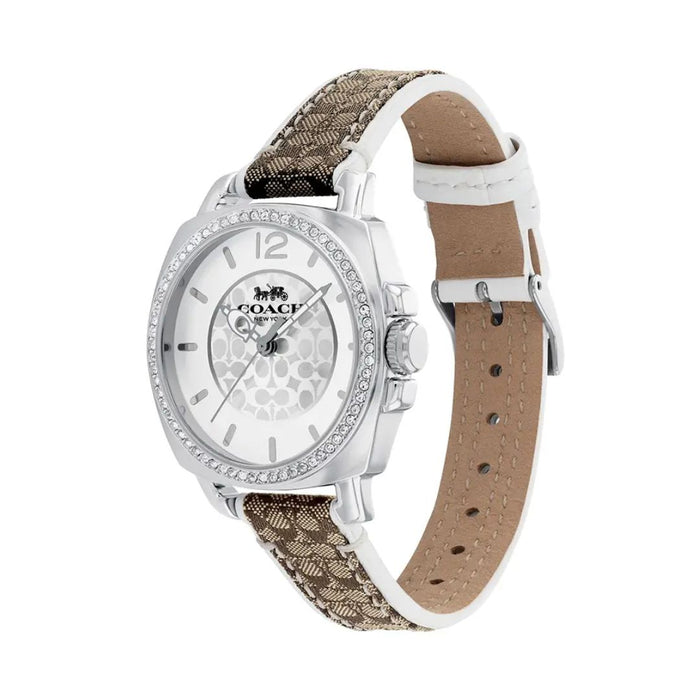 Coach Women’s Signature Crystal Bezel Watch – Silver Dial & Canvas Strap 14503148 - Authentic