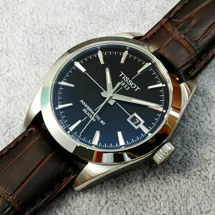 Tissot Gentleman Powermatic 80 Silicium Black Dial – Brown Leather Strap t127.407.16.051.01 - Authentic