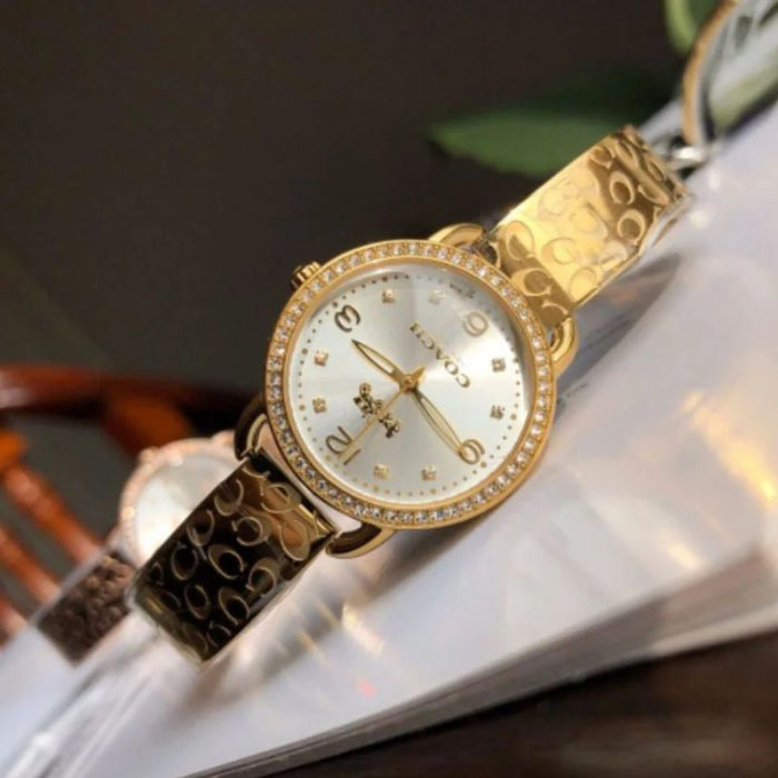 Coach Gold-Tone Women’s Watch with Crystal Bezel & Signature Bangle Bracelet 14502354 - Authentic