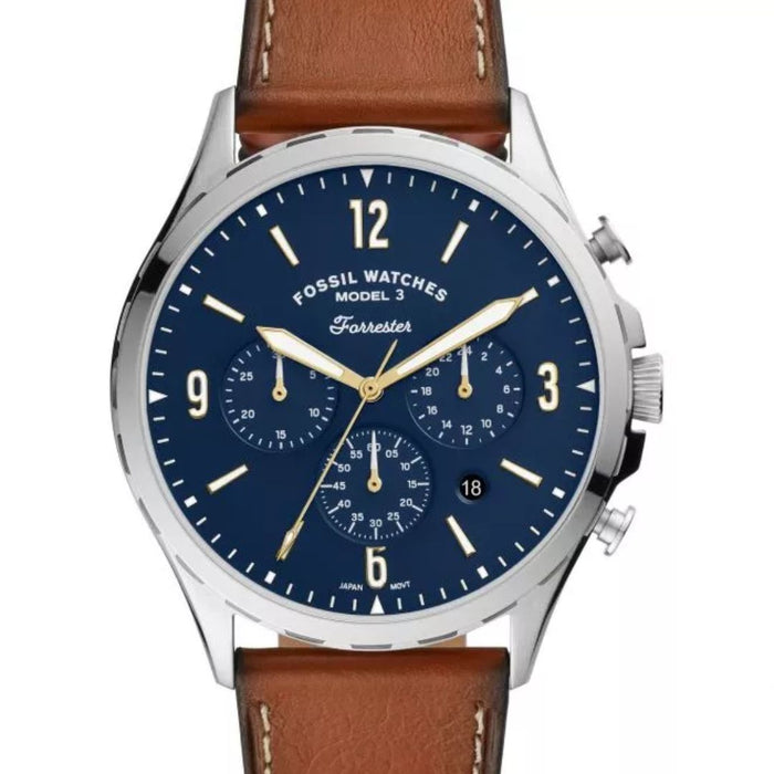 Fossil Forrester Chronograph Brown Leather Watch – Blue Dial - FS5607 - Authentic