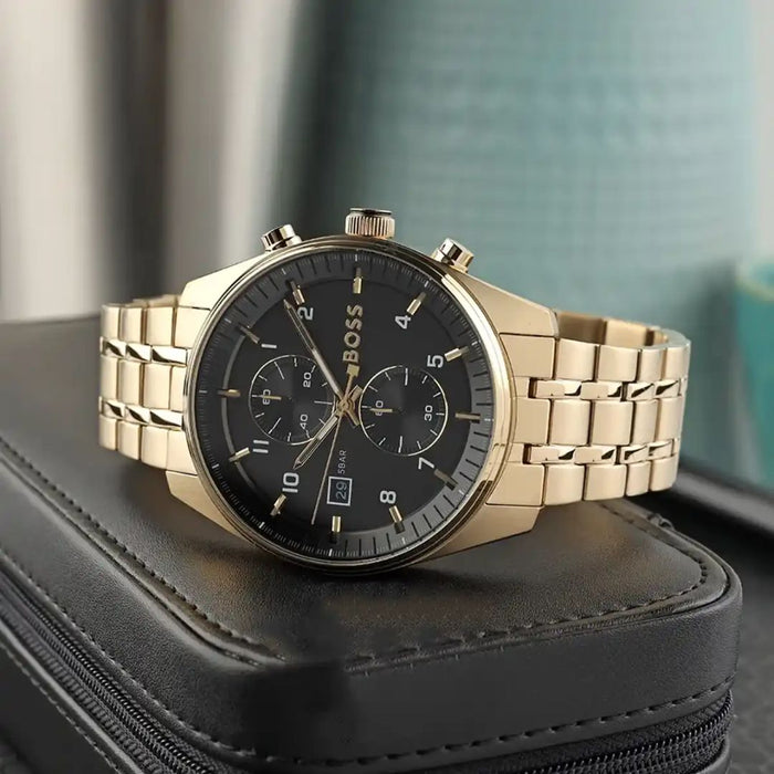 Hugo Boss Pioneer Chronograph Gold Stainless Steel – Black Dial 1514152 - Authentic