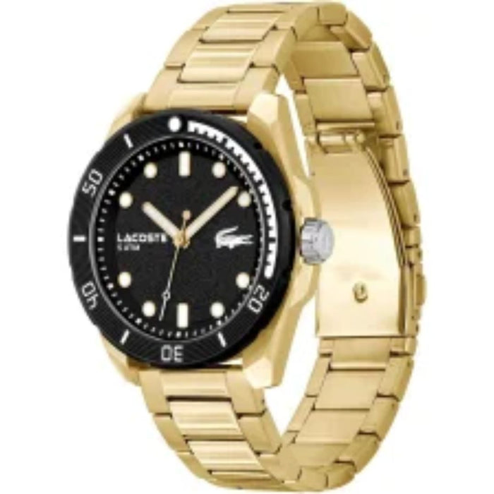 Lacoste Men's Key West Gold-Tone Black Dial Watch - 2011287 - Authentic