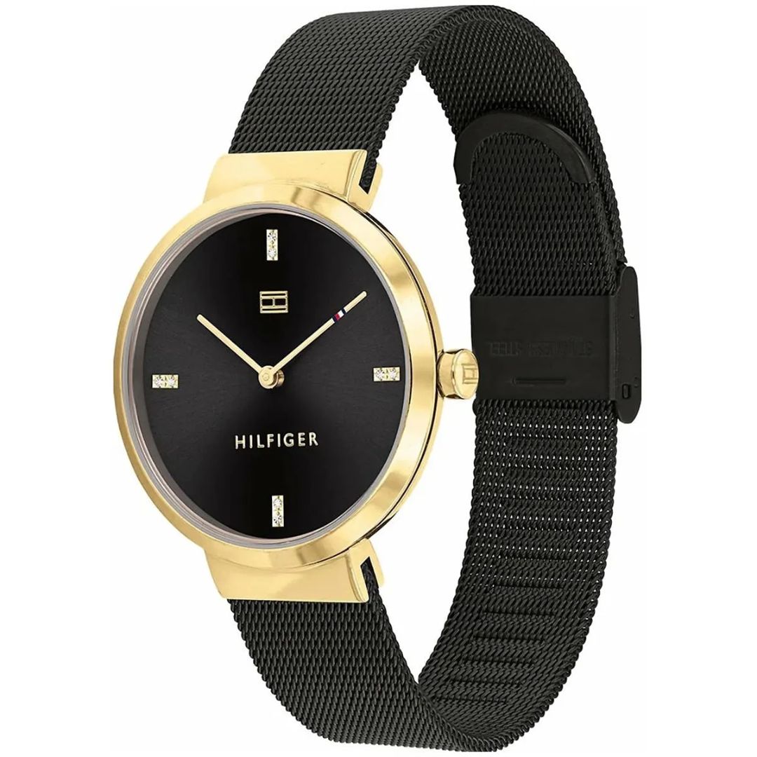 Tommy Hilfiger Gold & Black Mesh Minimalist Watch for Women 1782216 ...