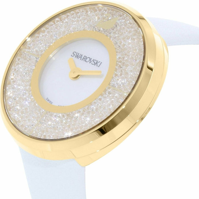 Swarovski Crystalline Pure Gold-Tone White Leather Watches  1184025 - Authentic