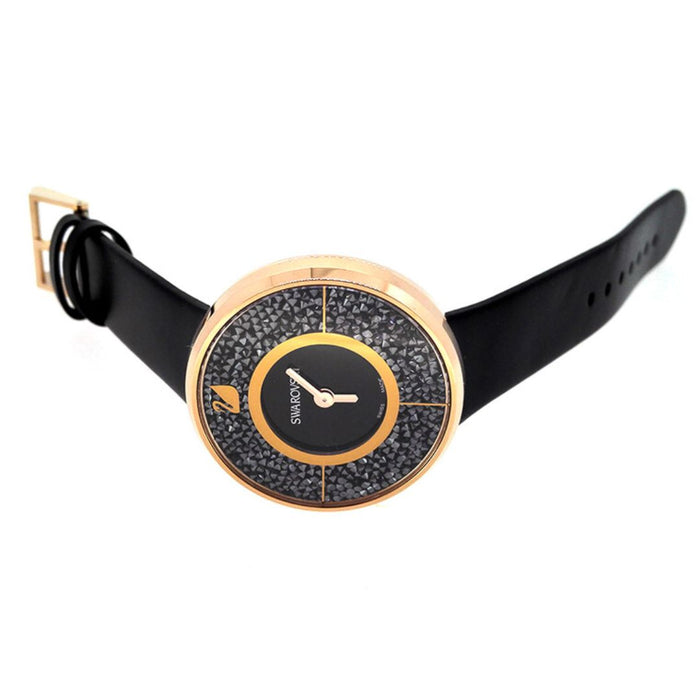 Swarovski Crystalline Pure Black Leather Rose Gold Watch 5045371 - Authentic