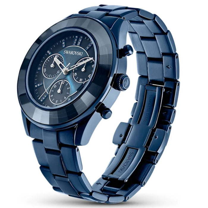 Swarovski Blue Stainless Steel Chronograph Watch with Crystal Indexes 5610475 - Authentic