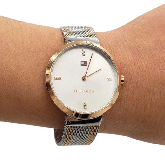 Tommy Hilfiger Two-Tone Silver & Rose Gold Crystal Watch 1782221 - Authentic