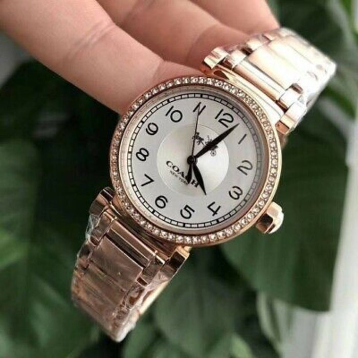 Coach Rose Gold Women’s Watch with White Dial & Crystal Bezel 14502398 - Authentic