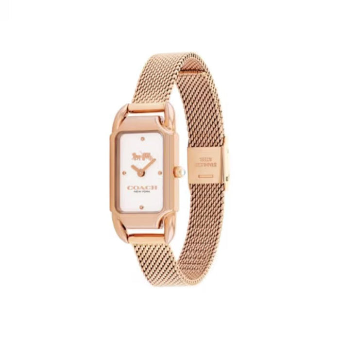 Coach New York Rose Gold Rectangular Women’s Watch – Mesh Bracelet 14504085 - Authentic