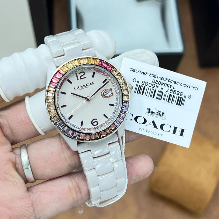 Coach New York Pink Women’s Watch – Pastel Crystal Bezel & Date Display 14504020 - Authentic