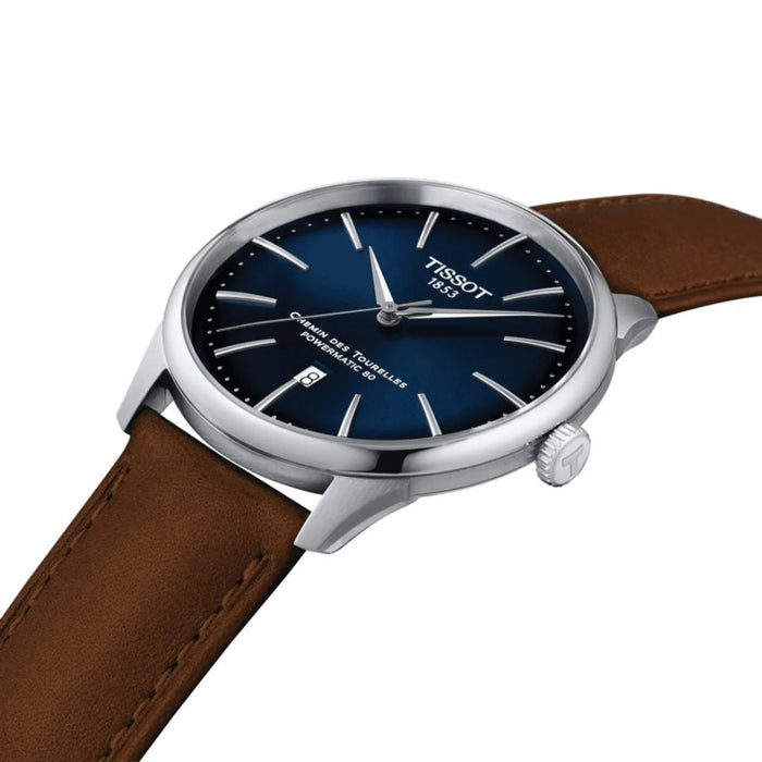 Tissot Chemin des Tourelles Powermatic 80 Blue Dial Brown Leather t127.407.16.041.00 - Swiss Factory