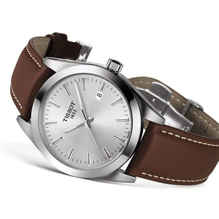 Tissot Gentleman Quartz 40MM – Silver Dial | Brown Leather Strap | t127.410.16.031.00 - Authentic