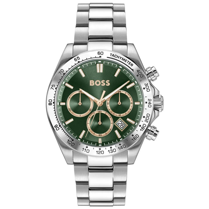 Hugo Boss Green Dial Chronograph Stainless Steel Watch 1514268 - Authentic