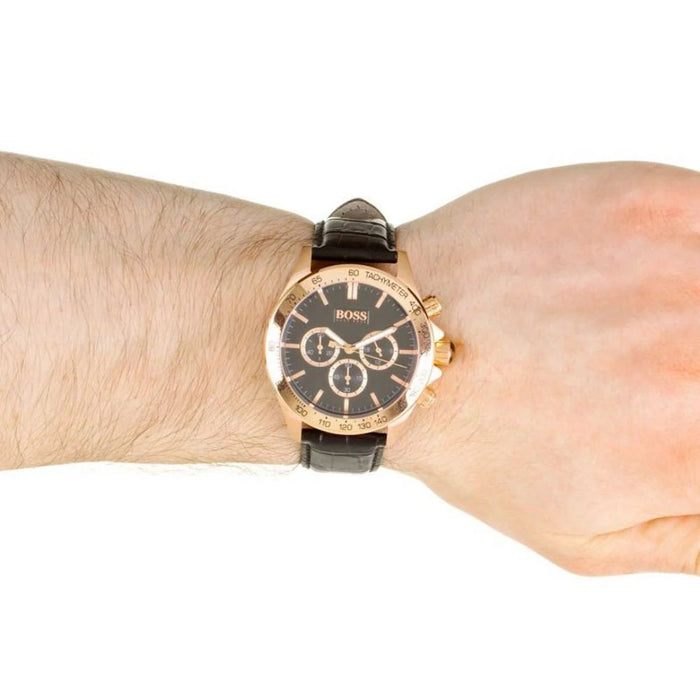 Hugo Boss Men’s Chronograph Tachymeter Watch – Rose Gold Case 1513179 - Authentic