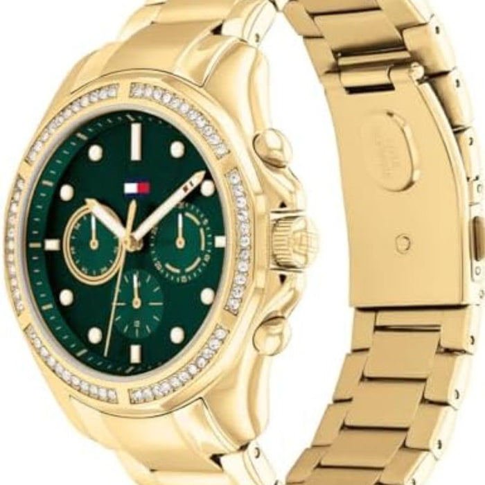 Tommy Hilfiger Gold Chronograph – Emerald Green Dial with Crystal Bezel 1782614 - Authentic