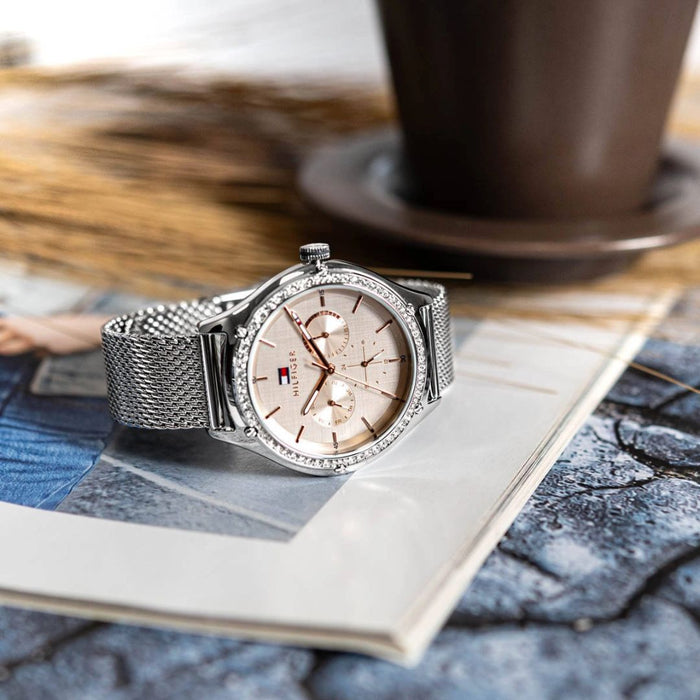 Tommy Hilfiger Silver Mesh Watch with Crystal Bezel for Women 1782654 - Authentic