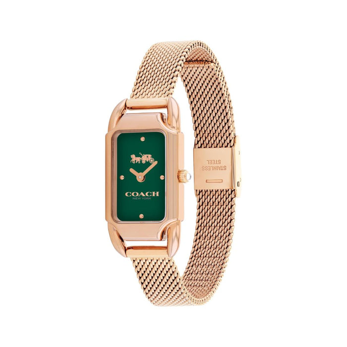 Coach New York Rose Gold Rectangular Women’s Watch – Green Dial & Mesh Bracelet 14504034 - Authentic