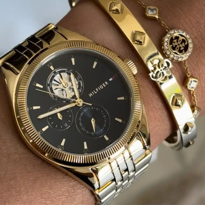 Tommy Hilfiger Gold Automatic Style Watch – Black Dial with Skeleton Cut 1782717 - Authentic