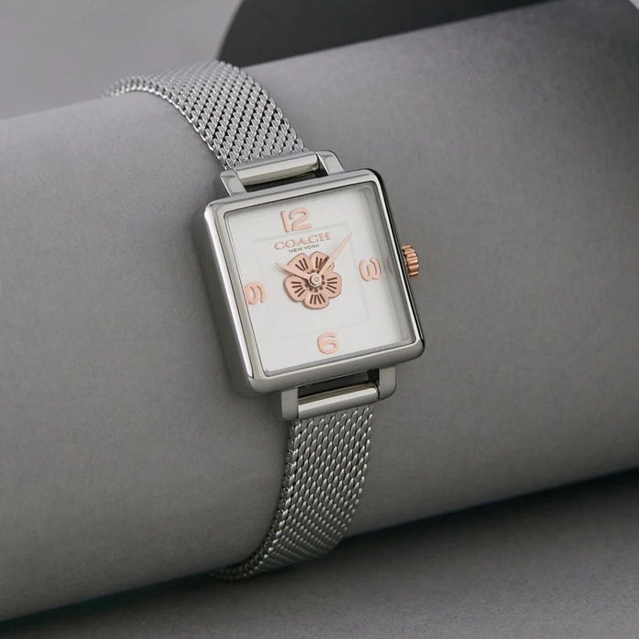 Coach Women’s Square Quartz Watch – Stainless Steel Mesh Strap (Silver & Rose Gold) 14503697 - Authentic