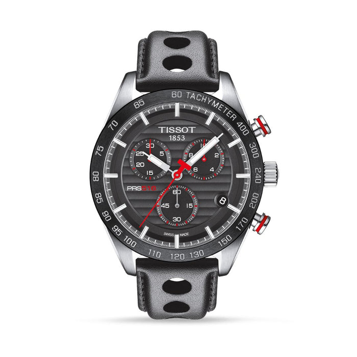 Tissot PRS 516 Chronograph Black Dial Leather Strap Watch t100.417.16.051.00 - Swiss Factory