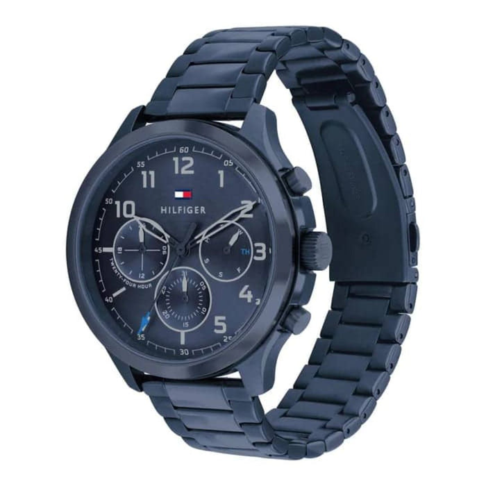 Tommy Hilfiger Men’s All-Black Chronograph Watch with Blue Accents 1791853 - Authentic
