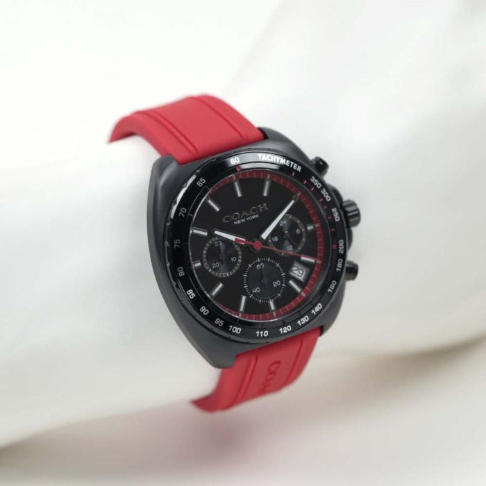 Coach Men’s Chronograph Watch – Black Dial & Red Silicone Strap 14602710 - Authentic
