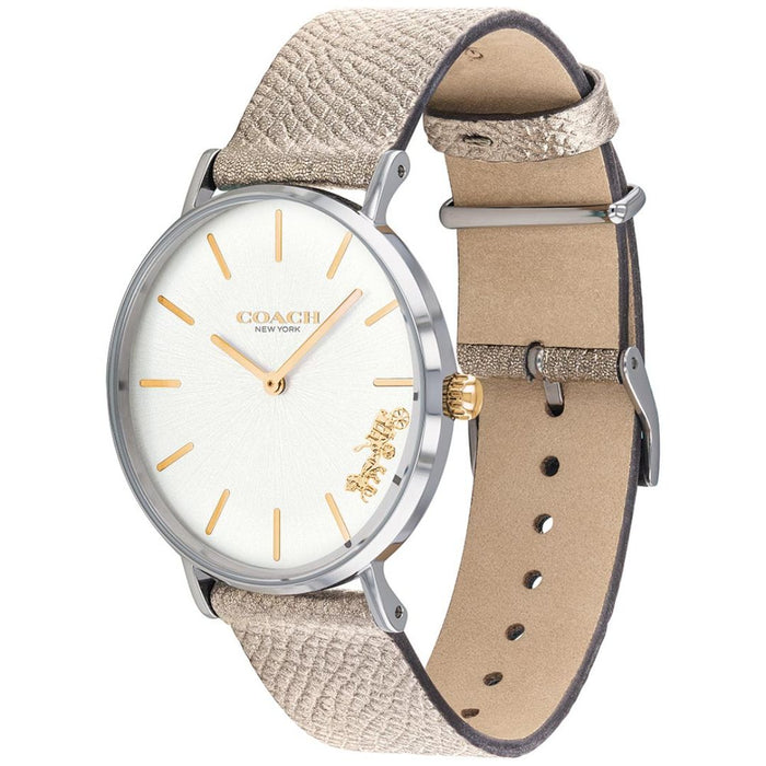 Coach Silver Case Leather Strap Watch – White Dial Quartz Timepiece 14503157 - Authentic