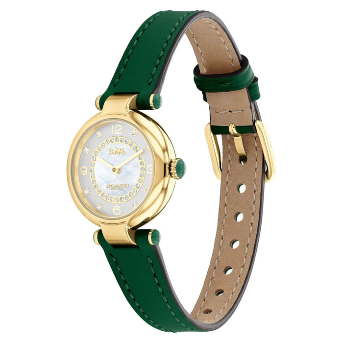 Coach Women’s Gold-Tone Quartz Watch – Green Leather Strap with Crystal Bezel 14503894 - Authentic