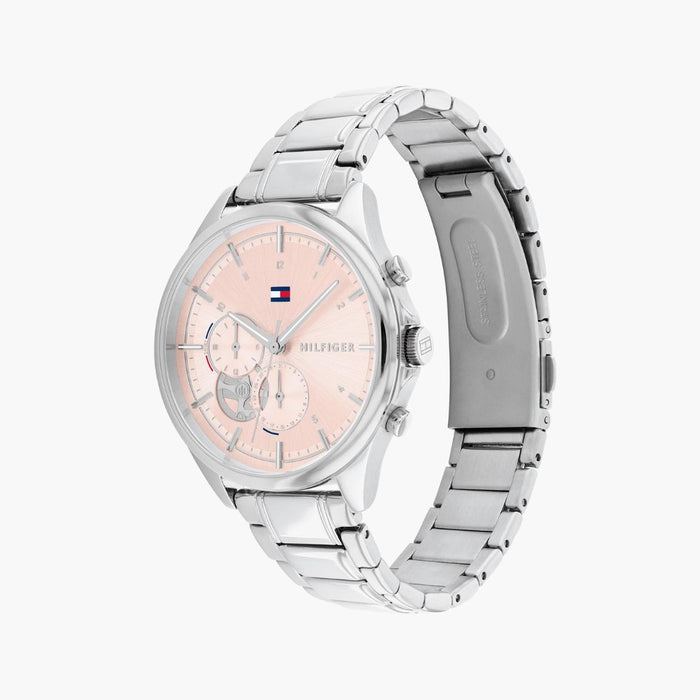 Tommy Hilfiger Silver Stainless-Steel Watch with Pink Sunray Dial 1782414 - Authentic