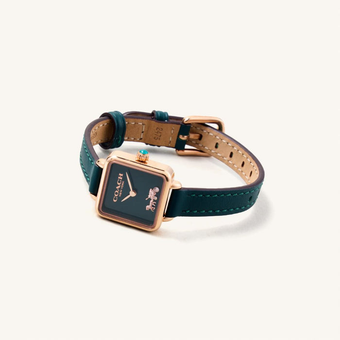 Coach Women’s Square Quartz Watch – Dark Green Dial with Rose Gold Case 14504227 - Authentic