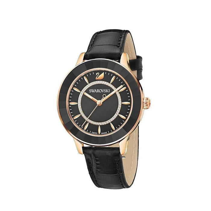 Swarovski Women’s Rose Gold Black Crystal Watch – Swiss Made 5414410 - Authentic