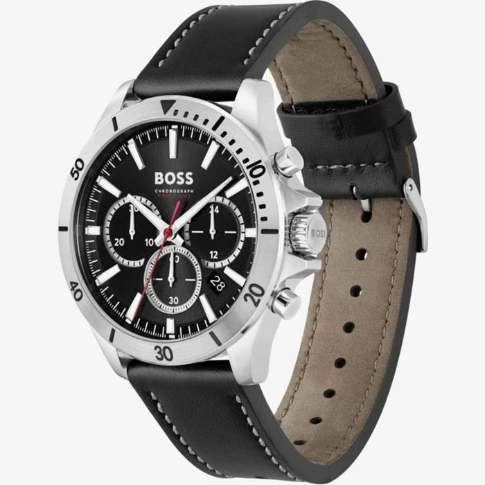 Hugo Boss Chronograph Black Leather Men’s Watch – 44mm 1514055 - Authentic