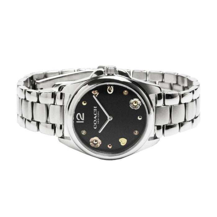 Coach New York Silver Women’s Watch – Black Decorative Dial & Stainless Steel Bracelet 14504024 - Authentic