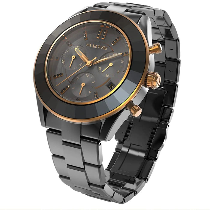 Swarovski Black Ceramic Chronograph Watch with Rose Gold Accents 5610472 - Authentic
