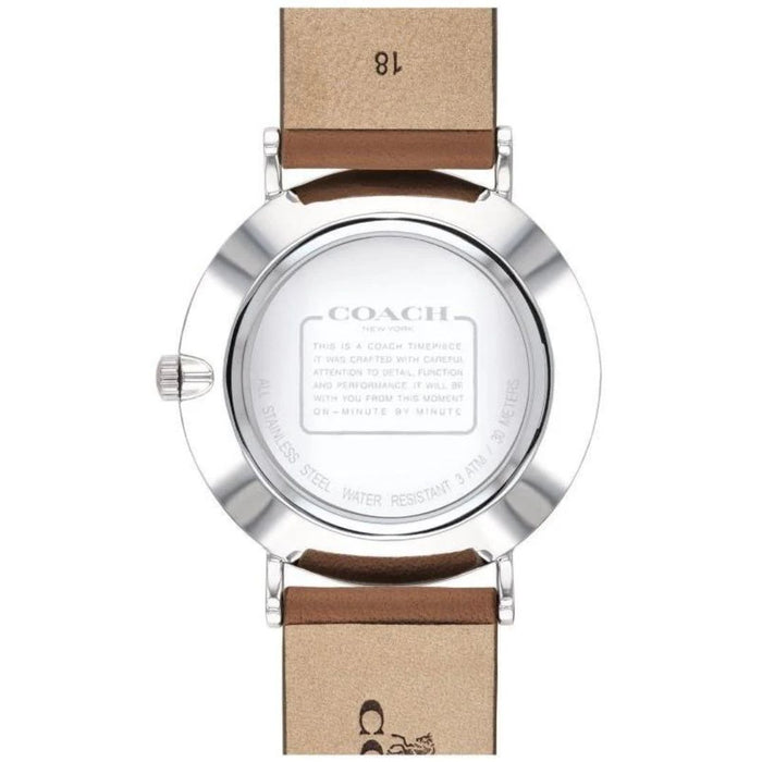 Coach Silver Case Leather Strap Watch – White Dial Quartz Timepiece 14503120 - Authentic