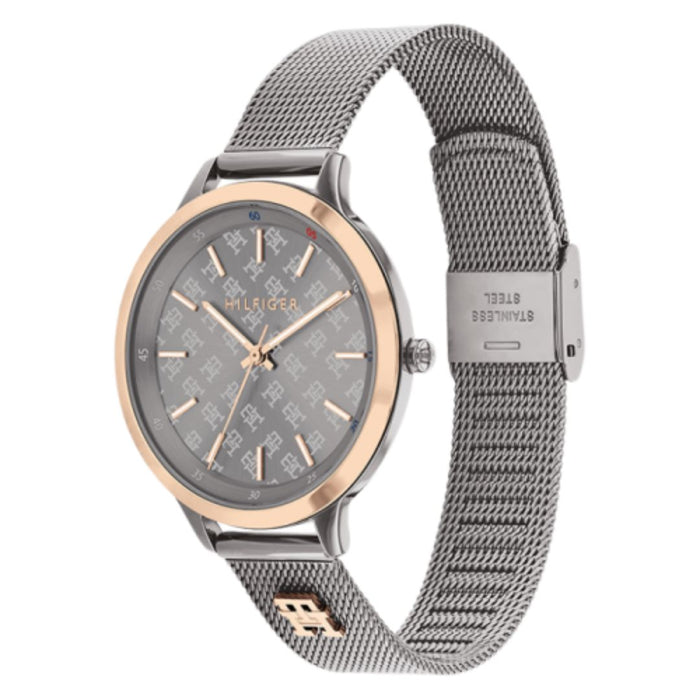 Tommy Hilfiger Women’s Monogram Grey Dial Watch with Silver Mesh Bracelet 1782587 - Authentic