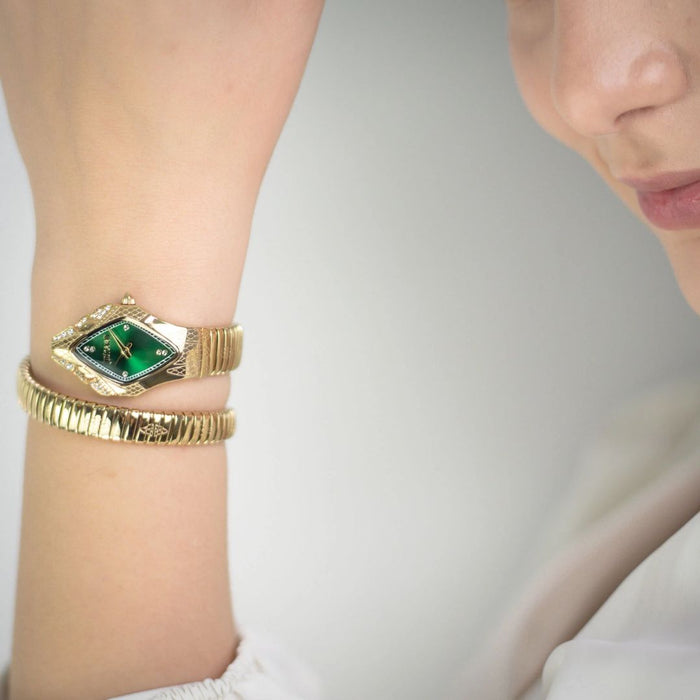 Just Cavalli Serpente Gold Green Diamond Dial Women’s Watch JC1L306M0045 - Authentic