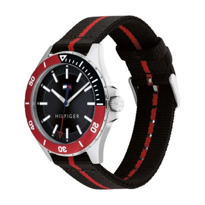 Tommy Hilfiger Men’s Red & Black Sport Watch with Nylon Strap 1792010 - Authentic