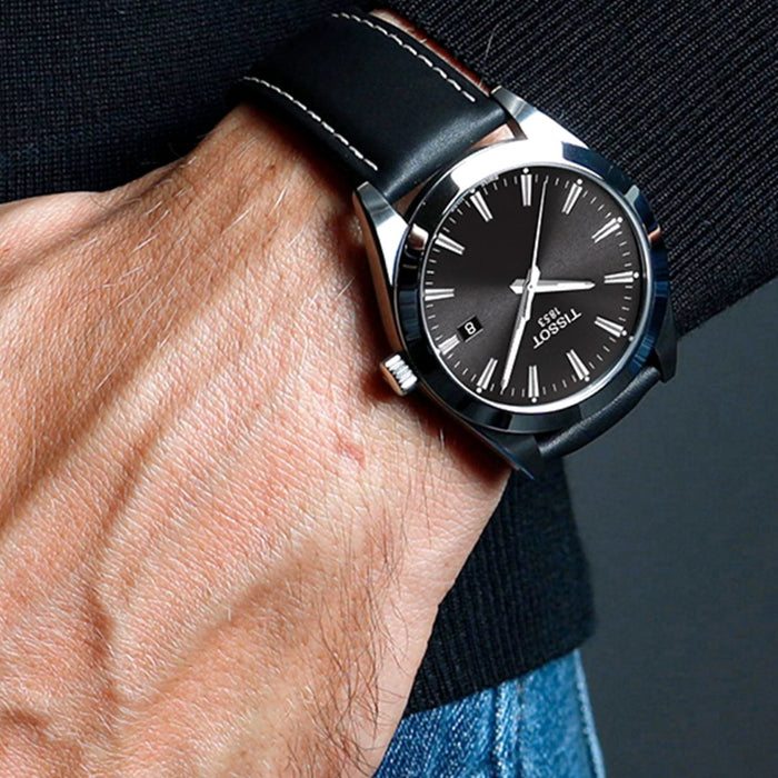 Tissot Gentleman Quartz 40MM – Silver Dial | Black Leather Strap | t127.410.16.051.00 - Authentic