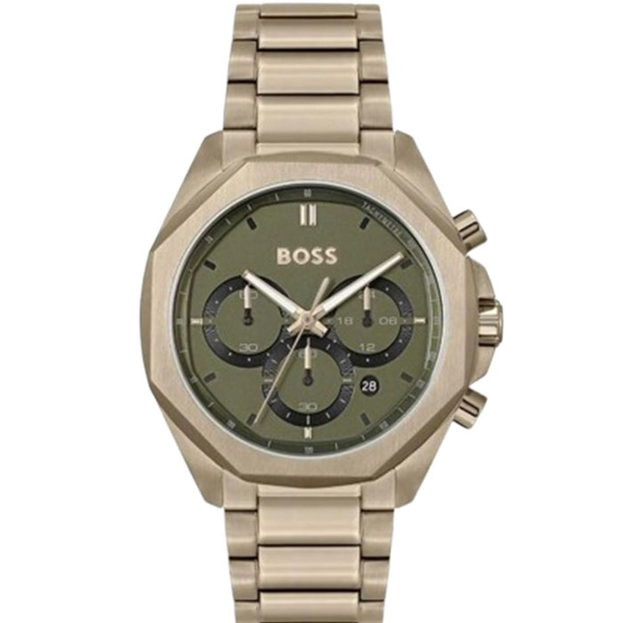 Hugo Boss Gold-Tone Chronograph Men’s Watch – Olive Green Dial 1514019 - Authentic