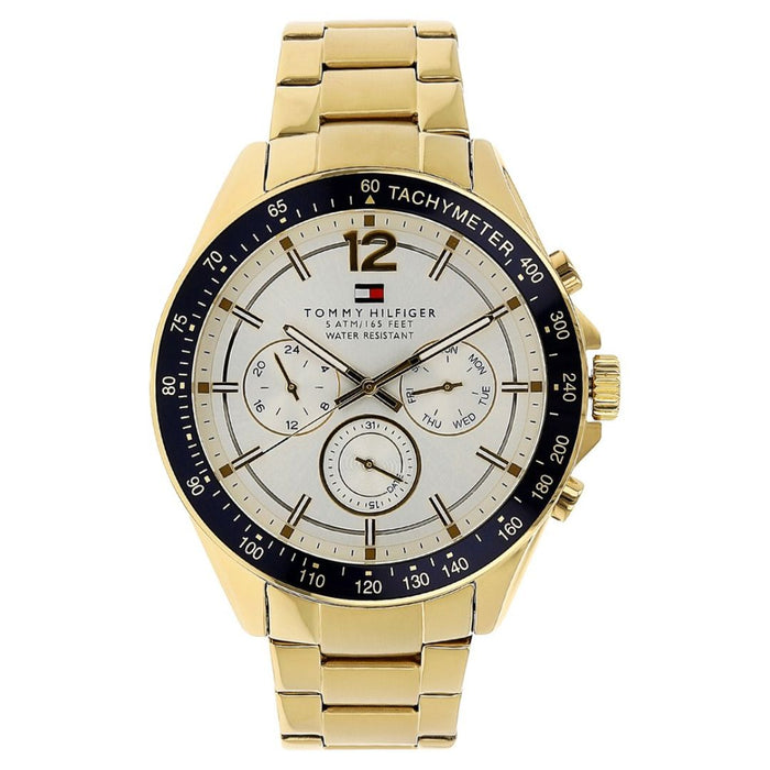 Tommy Hilfiger Men’s Gold Chronograph Watch with White Dial & Blue 1791121 - Authentic