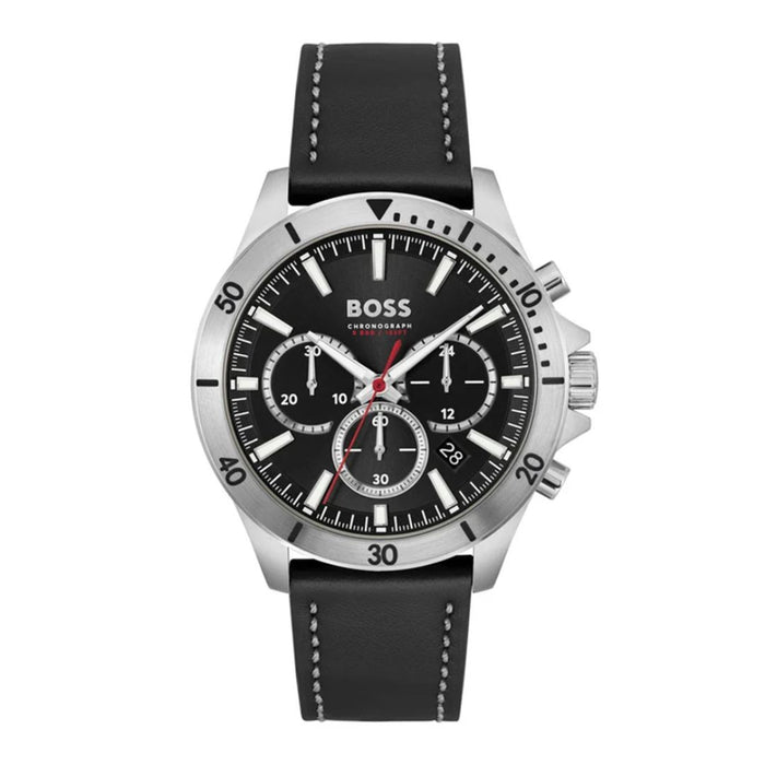Hugo Boss Chronograph Black Leather Men’s Watch – 44mm 1514055 - Authentic