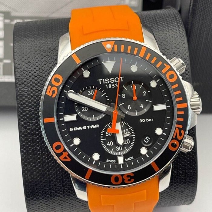 Tissot Seastar 1000 Chronograph Black Dial Orange Rubber Strap t120.417.17.051.01 - Swiss Factory
