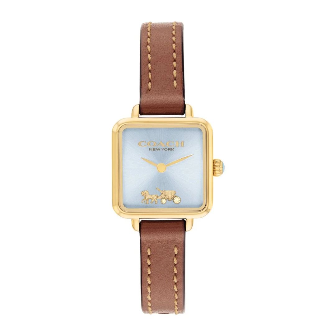 Coach Rectuangular Watch Coach Women’s Square Quartz Watch – Light Blue Dial with Gold Case 145 ...