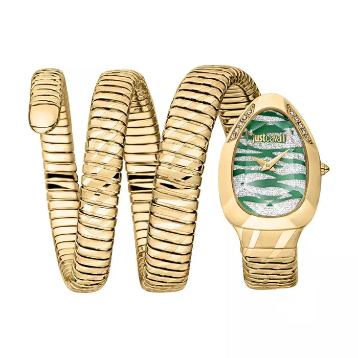 Just Cavalli Serpente Gold Green Glitter Dial Women’s Watch JC1L226M0035 - Authentic