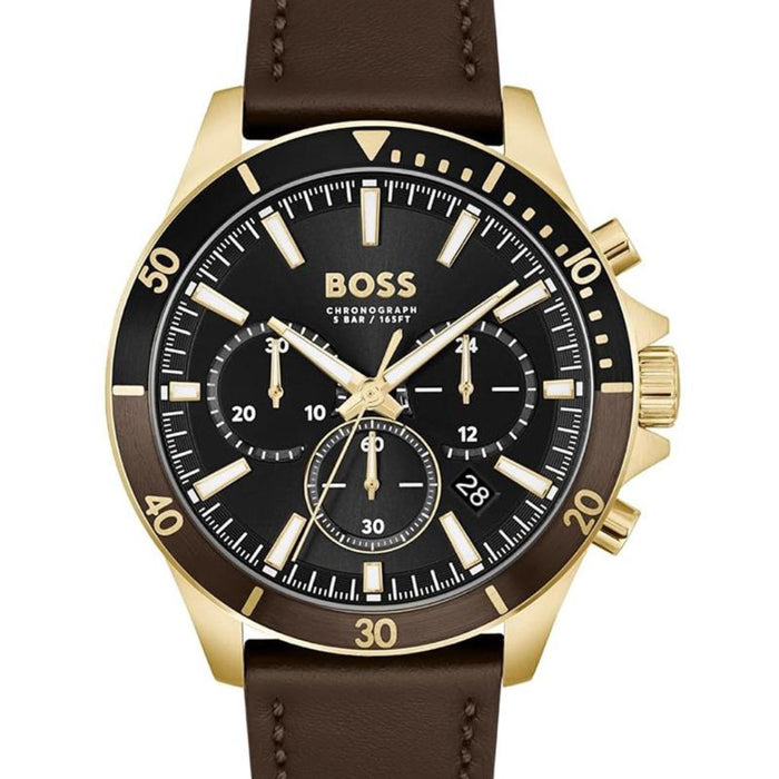 Hugo Boss Pioneer Chronograph – Gold & Brown Leather 1514100 - Authentic